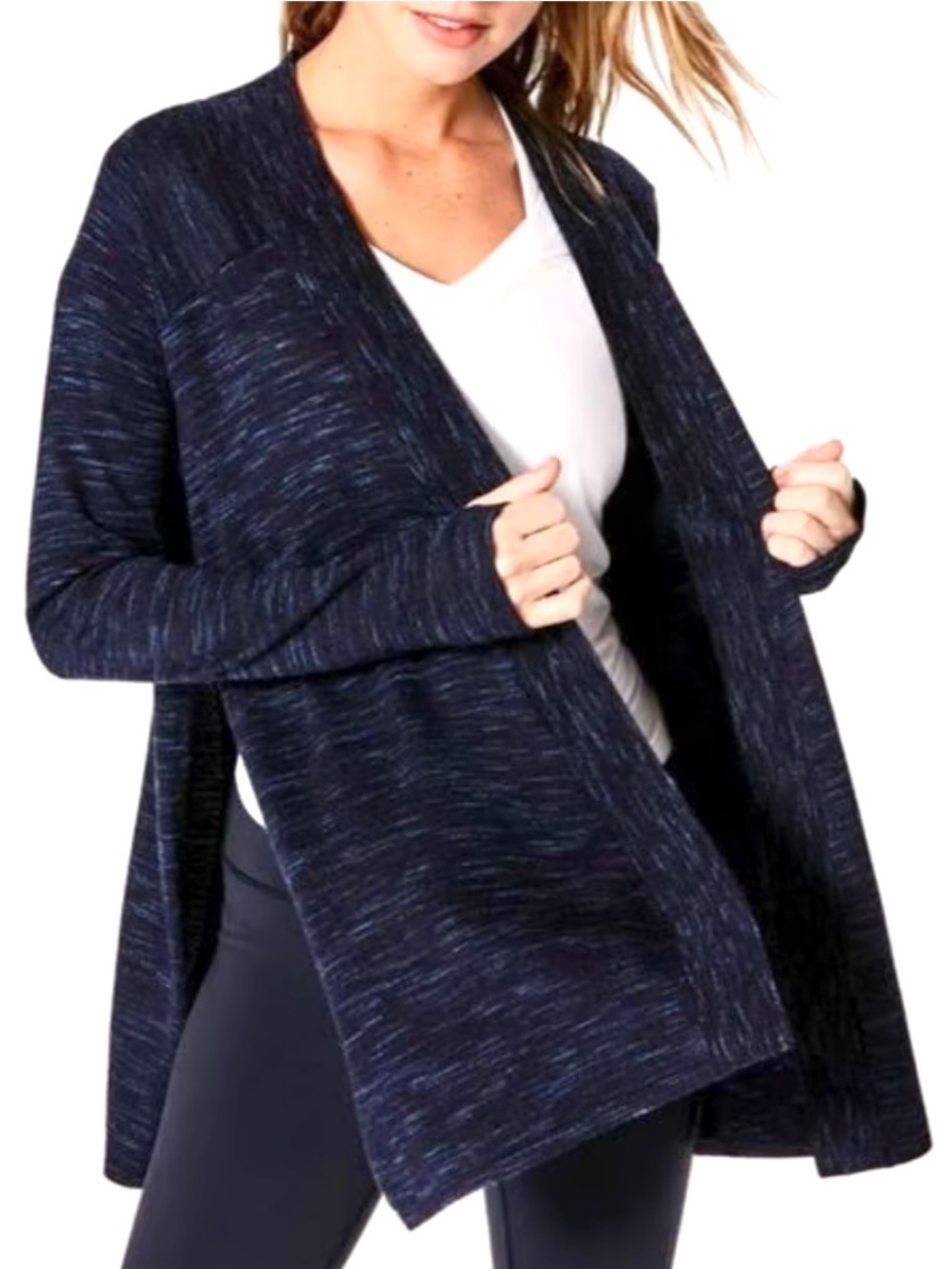 Lululemon Blissful Zen Open Front Merino Wool Sweater Size 8 Dark Blue and Black